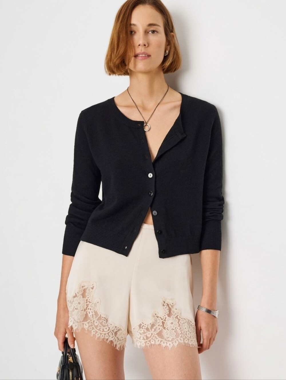 Reformation Clara 100% Cashmere Crew Neck Long Sleeve Cardigan Black Size Small